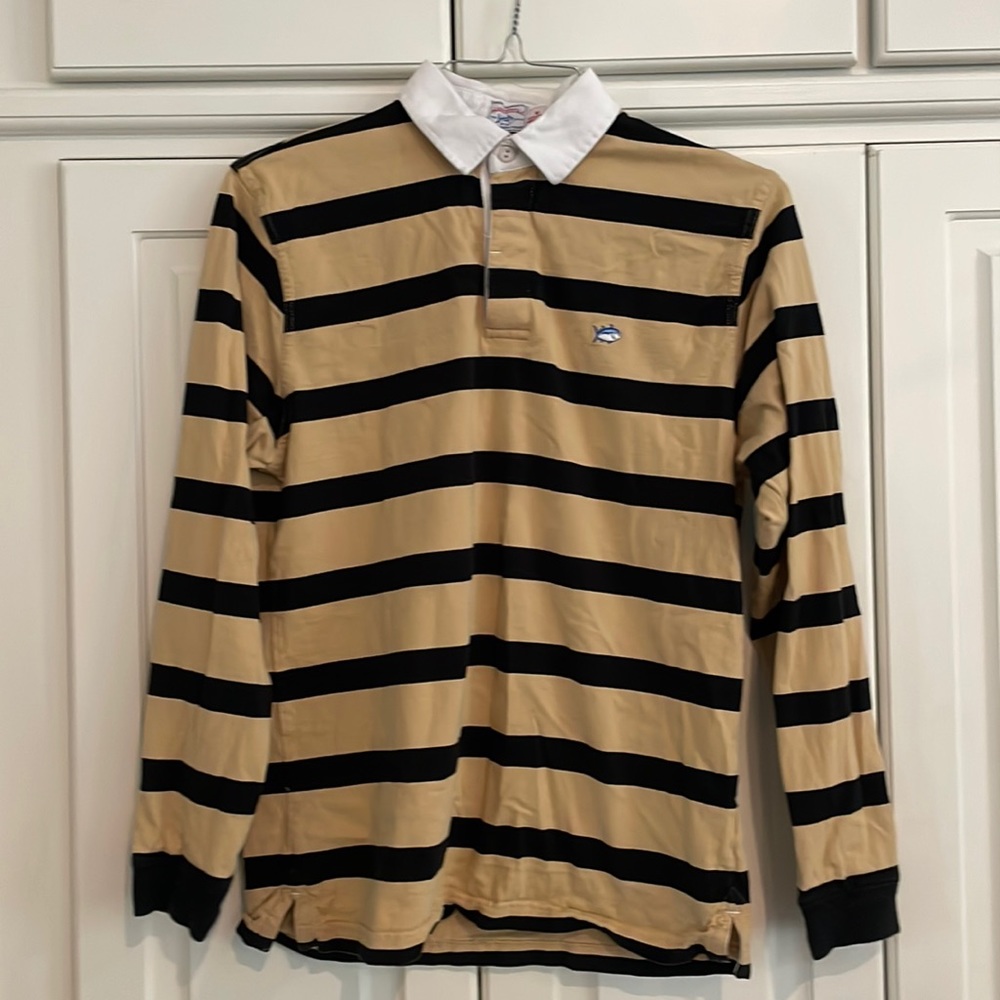 Southern Tide AM L/S gold & black rugby shirt